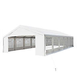 Outsunny 20' x 40' Large Outdoor Carport Canopy Party Tent with Removable Protective Sidewalls & Versatile Uses, White