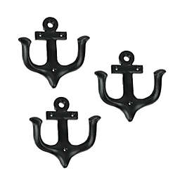 MD Specialties Set of 3 Black Enamel Cast Iron Ship's Anchor Shaped Decorative Wall Hooks