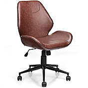 Gymax Office Home Leisure Chair Mid-Back Upholstered Swivel Height Adjustable Rolling