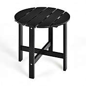 Costway-CA 18 Inch Patio Round Side Wooden Slat End Coffee Table for Garden-Black