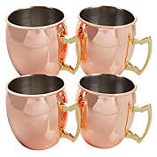 Wolfgang Puck Copper Mule Mugs - Set of 4, 18 OZ, Copper Exterior, Stainless-Steel Interior, Styled Handles, Copper Moscow Mule Mugs