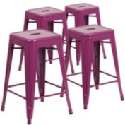 Flash Furniture Kai Commercial Grade 4 Pack 24" High Backless Purple Indoor-Outdoor Counter Height Stool