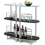 Costway-CA 3-tier Bar Cabinets Table with Tempered GlassTop