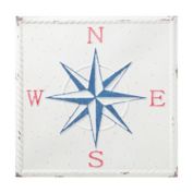 Urban Trends Collection Home Indoor Decorative Metal Square Wall Decor with "Compass" and Embossed Rope Side Design, Distressed Finish - White