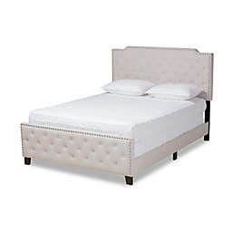 Baxton Studio  Marion Modern Transitional Beige Fabric Upholstered Button Tufted Queen Size Panel Bed