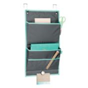 mDesign Fabric Hanging Office Cubicle Storage Organizer with Pockets - Gray/Teal
