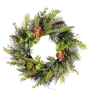 Plow & Hearth Faux Succulent and Fern Wreath