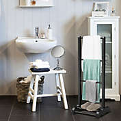 Slickblue 3-Bar Acacia Wood Freestanding Bathroom Towel Rack  with Bottom Storage Shelf-Black