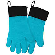 Unique Bargains Silicone Oven Mitts, Heat Resistant Gloves Pot Holders, Kitchen Hand Protection, Non-slip Grip Double Oven Gloves, with Hanging Loop, 1 Pair, Blue