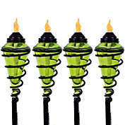 Sunnydaze Outdoor Adjustable Height Glass and Metal Swirl Patio and Lawn Torch Set - Green - 4pk