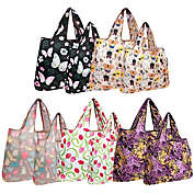 Wrapables Large & Small Foldable Nylon Reusable Bags, Set of 10, Butterflies, Tulips, Doodle