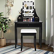 Slickblue 10 LED Lighted Mirror and 3 Drawers Vanity Table Set-Black