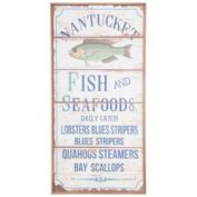 Urban Trends Collection Wood Rectangle Wall Art with Printed "Mantucket Fish and Seafoods" Design Distressed Finish Beige