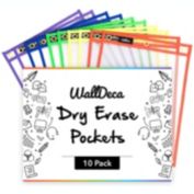 WallDeca Dry Erase Pocket Sleeves Assorted Colors (10-Pack), 8.5" x 11" Job Ticket Holders, Reusable Dry Erase Sleeves