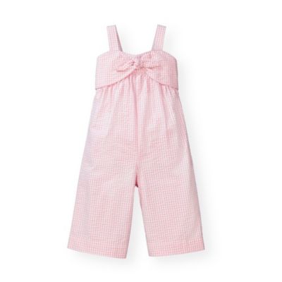 Hope & Henry Girls&#39; Bow Front Wide Leg Jumpsuit (Pink Gingham, 2T)