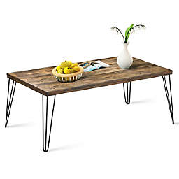 Gymax Rectangular Cocktail Coffee Table Rustic Industrial Solid Wood