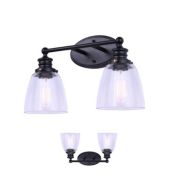 Bennington 2-Light Vanity Wall Light with Clear Glass Shades in Matte Black