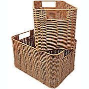 KOVOT Storage Woven Baskets Wicker Storage   Set of 2 Poly-Wicker Storage Baskets with Built-in Carry Handles   Laundry Storage Pantry Baskets Woven Polypropylene   12"L x 8"W x 7"H & 11"L x 7"W x 7"H