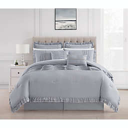 Chic Home Yvette Comforter Set Ruffled Pleated Flange Border Design Bedding Grey, King