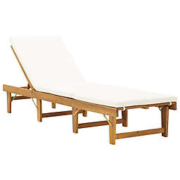 vidaXL Folding Sun Lounger with Cushion Solid Acacia Wood Cream White