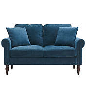 Infinity Merch Two-Seater Sofa with Solid Wood Gourd Foot Curved Armrest in Blue and Green