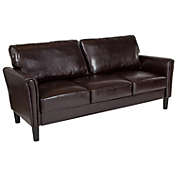 Emma + Oliver Living Room Sofa Couch, Tailored Arms in Brown LeatherSoft
