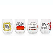 Friends TV Show Iconic Quotes Stemless Wine Glasses, Set of 4   Tumbler Cocktail Glass Cups, Home Barware Decor, Kitchen Essentials   Housewarming Gifts and Collectibles   Each Holds 21 Ounces