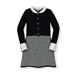 Hope & Henry Girls' Button Front Sweater Dress with Collar (Black Houndstooth, 6-12 Months)
