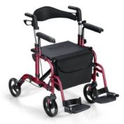 Slickblue Folding Rollator Walker with Seat and Wheels Supports up to 300 lbs-Red