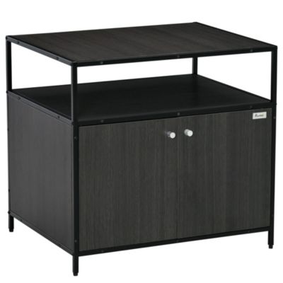 PawHut Wooden Cat Litter Box Enclosure, Multipurpose Anti-Tracking Pet Kitten House, Indoor End Table with Magnetic Doors & Storage Shelves, Black