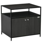 PawHut Wooden Cat Litter Box Enclosure, Multipurpose Anti-Tracking Pet Kitten House, Indoor End Table with Magnetic Doors & Storage Shelves, Black