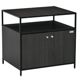 PawHut Wooden Cat Litter Box Enclosure, Multipurpose Anti-Tracking Pet Kitten House, Indoor End Table with Magnetic Doors & Storage Shelves, Black