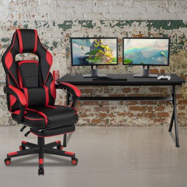 Flash Furniture Optis Gaming Desk with Cup Holder/Headphone Hook/Removable Mousepad Top & Red Reclining Back/Arms Gaming Chair with Footrest. View a larger version of this product image.