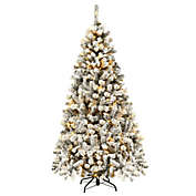 Slickblue Pre-Lit Premium Snow Flocked Hinged Artificial Christmas Tree-6 ft