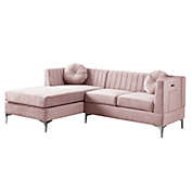 Saltoro Sherpi Pali 86 In. Sectional Sofa and Chaise with USB Ports, Smooth Pink Velvet-