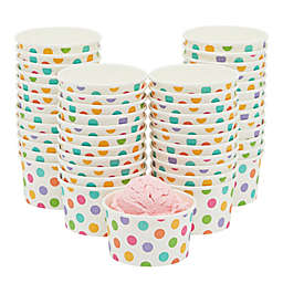 Blue Panda 50 Pack Rainbow Polka Dot Paper Ice Cream Cups, Dessert Bowls for Sundae Bar, Frozen Yogurt (8 oz)