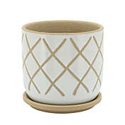 Kingston Living 6" White and Beige Ceramic Cross Planter with Saucer
