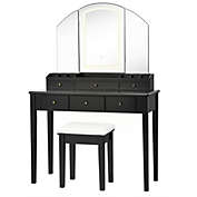 Slickblue Vanity Table Stool Set with Large Tri-folding Lighted Mirror