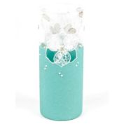 Art Glass Designs 11.75" Blue and White Floral Cylindrical Glass Vase