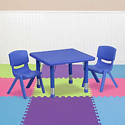 Flash Furniture 24'' Square Blue Plastic Height Adjustable Activity Table Set with 2 Chairs