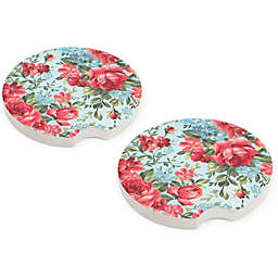 Okuna Outpost Pink Floral Ceramic Car Coasters for Women (2.6 Inches, 2 Pack)
