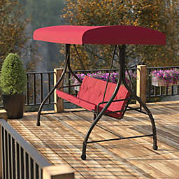 Emma + Oliver 3-Seat Outdoor Steel Converting Patio Swing and Bed Canopy Hammock in Maroon