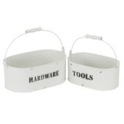 Cheungs Decorative Set of 2 Galvanized Metal Caddy - White