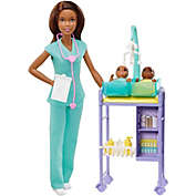 Barbie Baby Doctor Playset with Brunette Doll, 2 Infant Dolls, Exam Table and Accessories