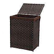 Infinity Merch Handwoven Wicker Laundry Hamper with Lid and Handles in Brown