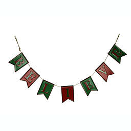 Zeckos Red and Green Enamel Metal Believe Banner Christmas Rope Garland Holiday Decor