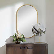 Contemporary Home Living 32" Gold Antique Linear Minimalist Wooden Framed Oval Wall Mirror