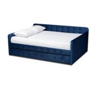 Wholesale Interiors Jona Modern And Contemporary Transitional Navy Blue Velvet Fabric Upholstered And Button Tufted Queen Size Daybed With Trundle - Navy Blue