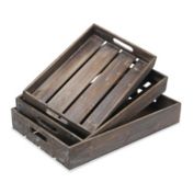 Cheungs Decorative Set of 3 Wood Slatted Tray - Brown