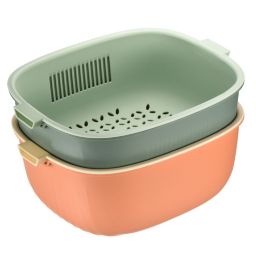 Unique Bargains Kitchen Strainer Colander Bowl Sets 2 Pieces, Plastic Washing Fruits Vegetable Colander and Food Strainer, Double Layered Drain Basket-Orange+Green